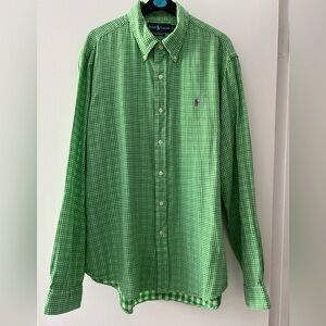 Ralph Lauren Men’s Green Lined Cotton Casual Button Down Shirt Size XL